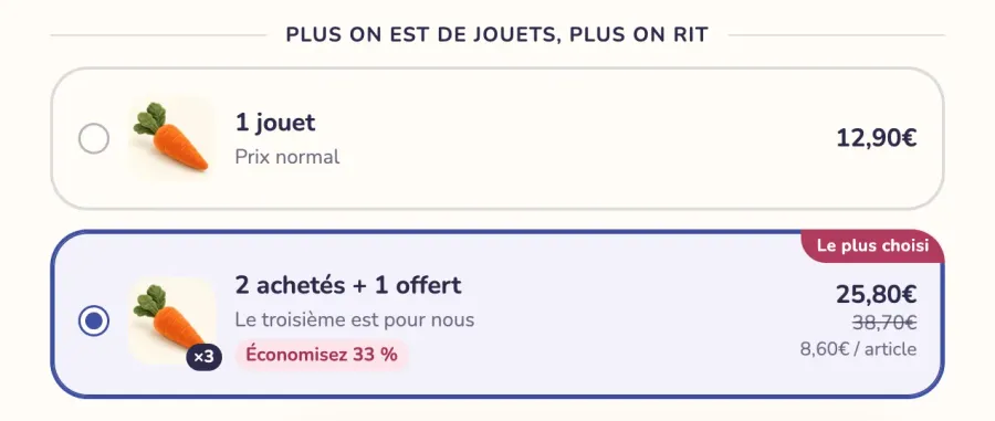 Buy 2, get 1 free offer on the Softy demo, with the saving shown