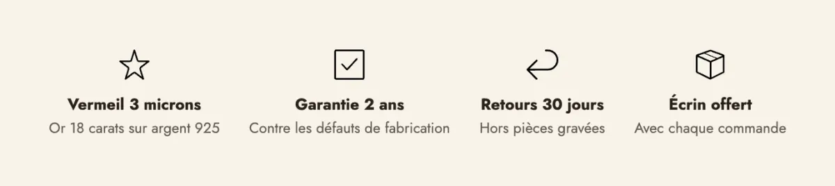 Trust badges of the Darly demo: warranty, returns and free gift box
